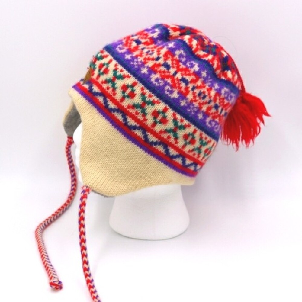 Merkley Head Gear Canada Vintage Nordic Fair Isle Hat Tassel Pom Pom Winter Hat